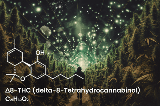 A man walks through a sea of Delta-8-THC flowers and plants