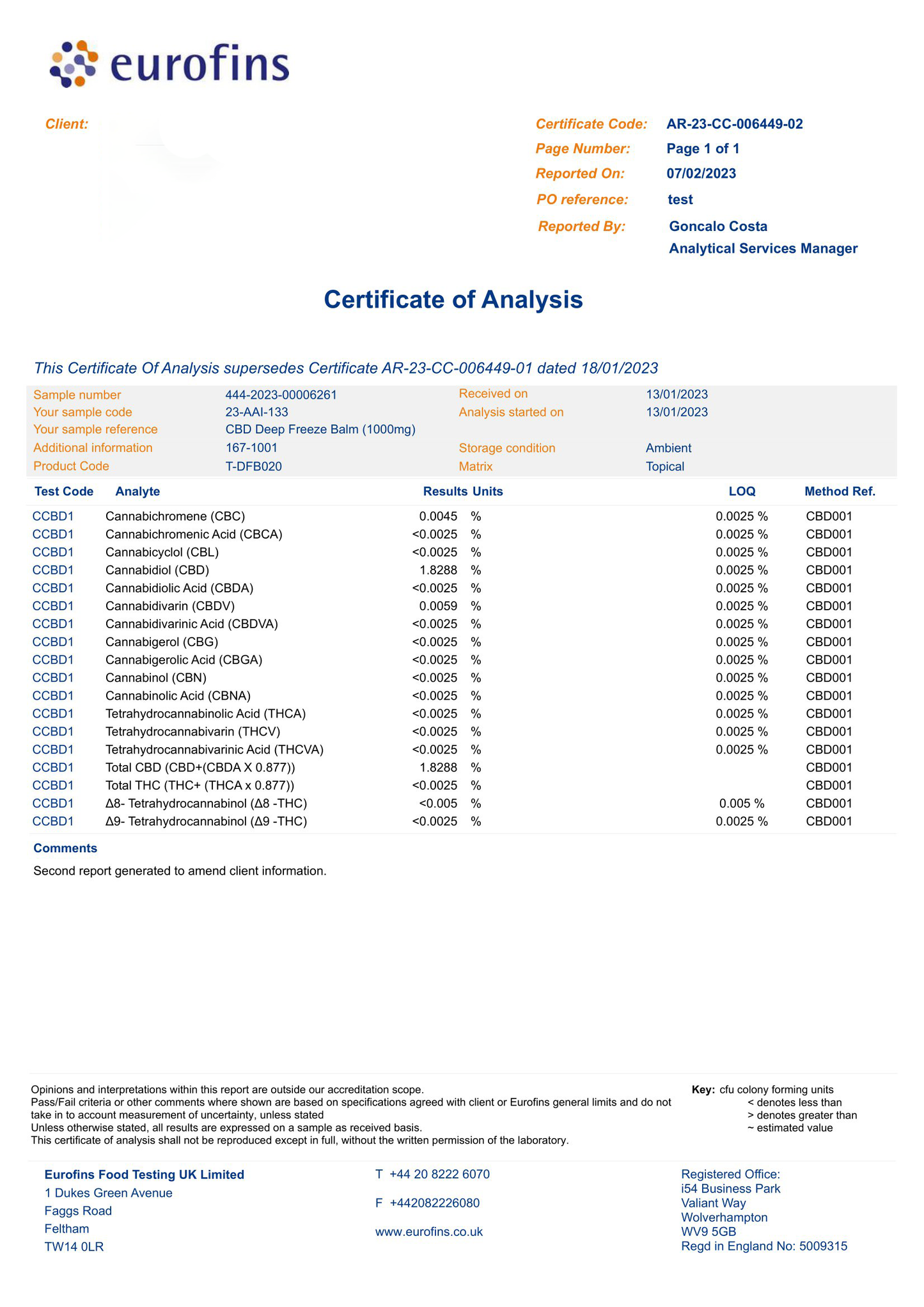 Orange County CBD 1000mg Deep Freeze Muscle Balm 50ml