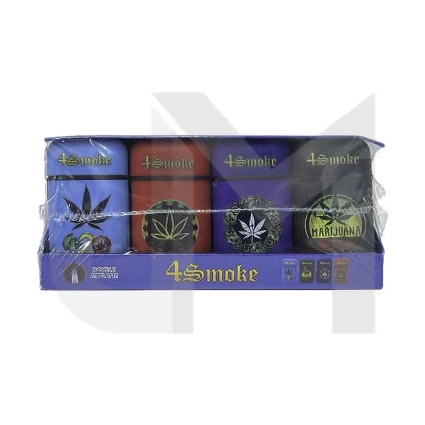 20 x 4smoke Dual Jet Leaf Design Electronic Refillable Lighters - DH750-01