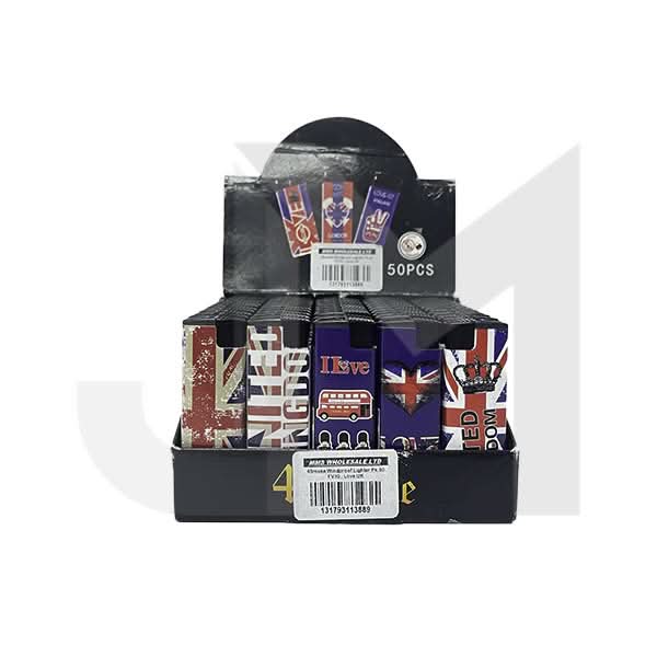 50 x 4Smoke Wind-Proof Love London Printed Lighters - FV10