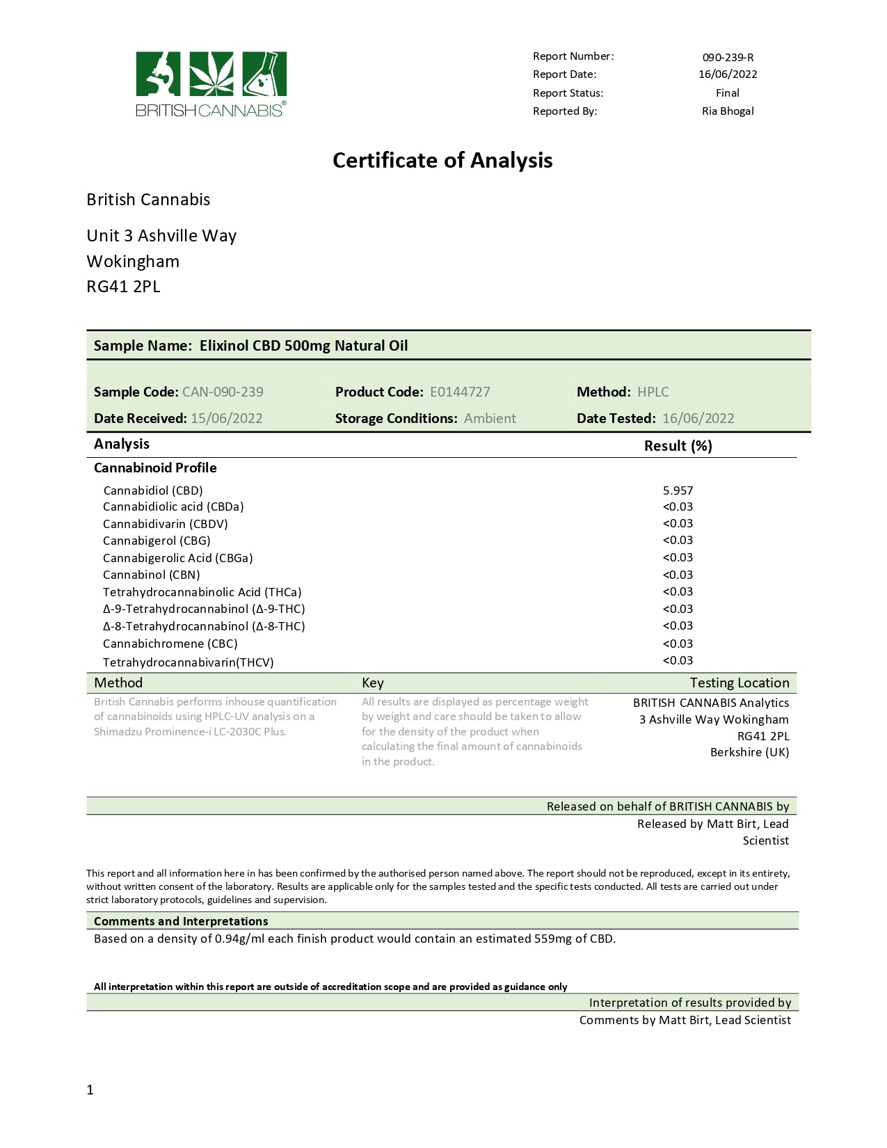 Elixinol 500mg CBD Oil Tinctures - 10ml