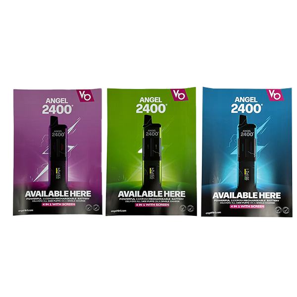 FREE Vapes Bar Angel 2400 Promotional A2 Poster - For Your Business! 3 Per Customer