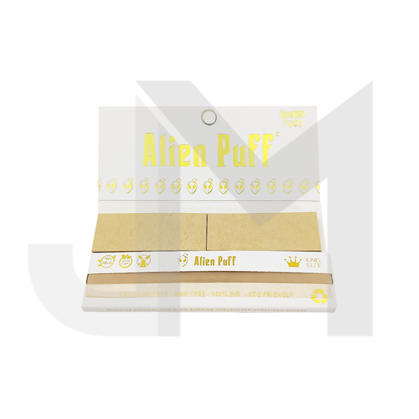 33 Alien Puff White & Gold King Size Unbleached Brown Rolling Papers ( HP109 )