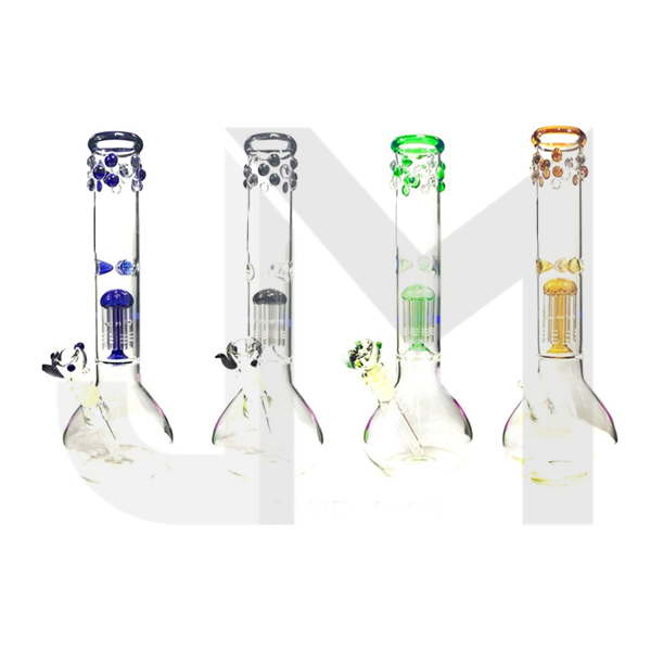 3 x 14" Leaf Print bubble Percolator Glass Bong - GWP-1199(GS0905)
