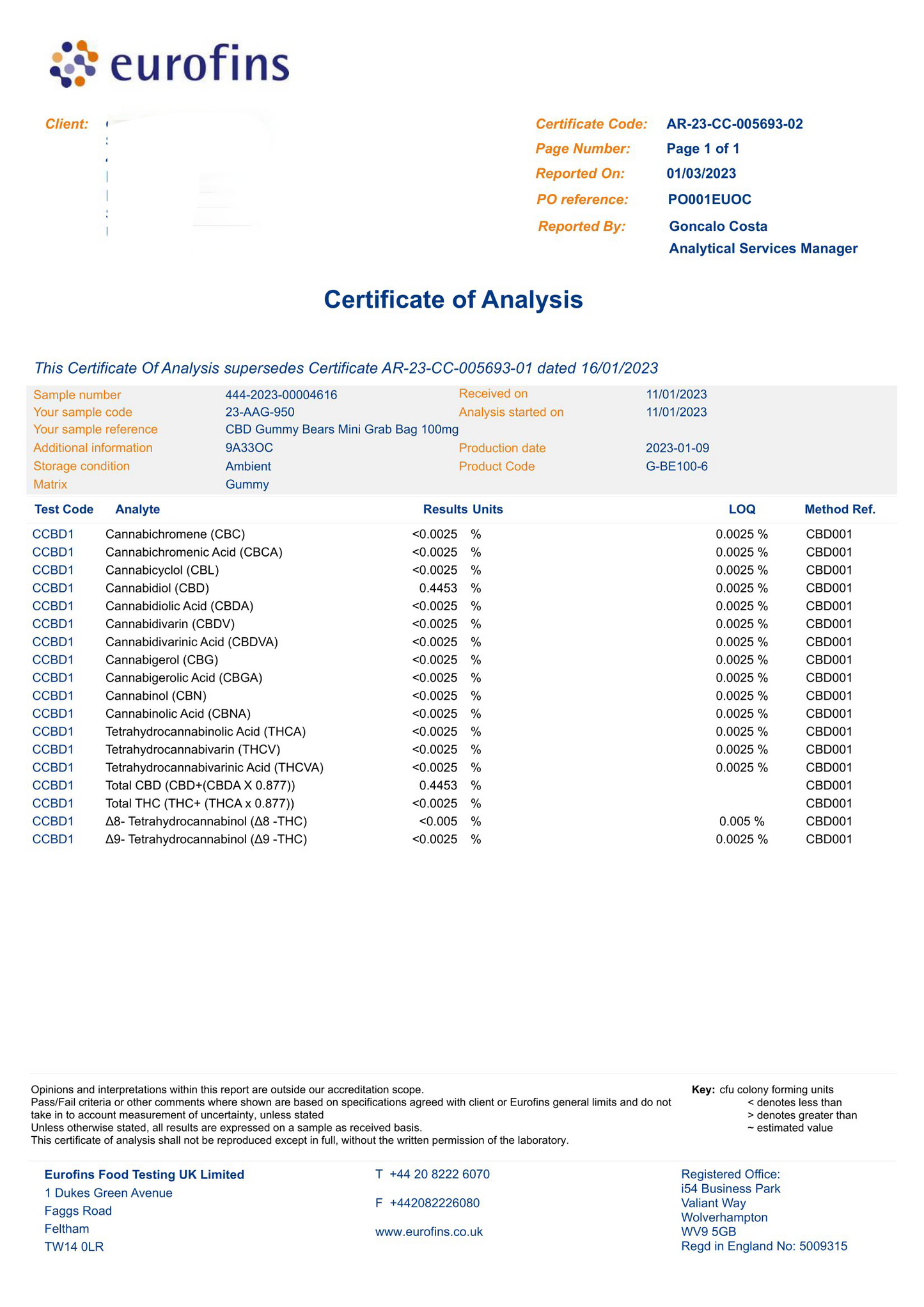 Orange County CBD 100mg Mini CBD Gummy Bears - 6 Pieces