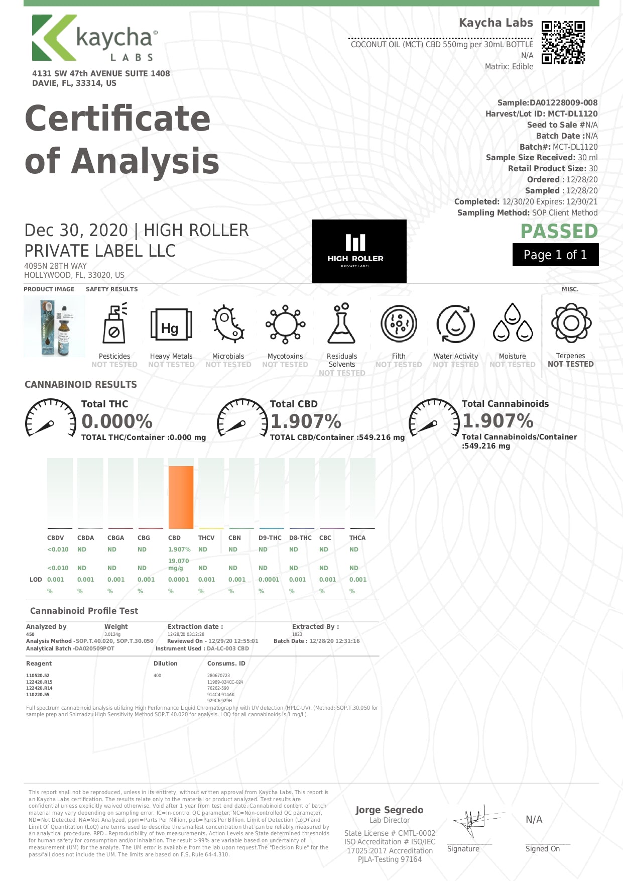Just CBD 550mg Coconut Oil Tincture - 30ml