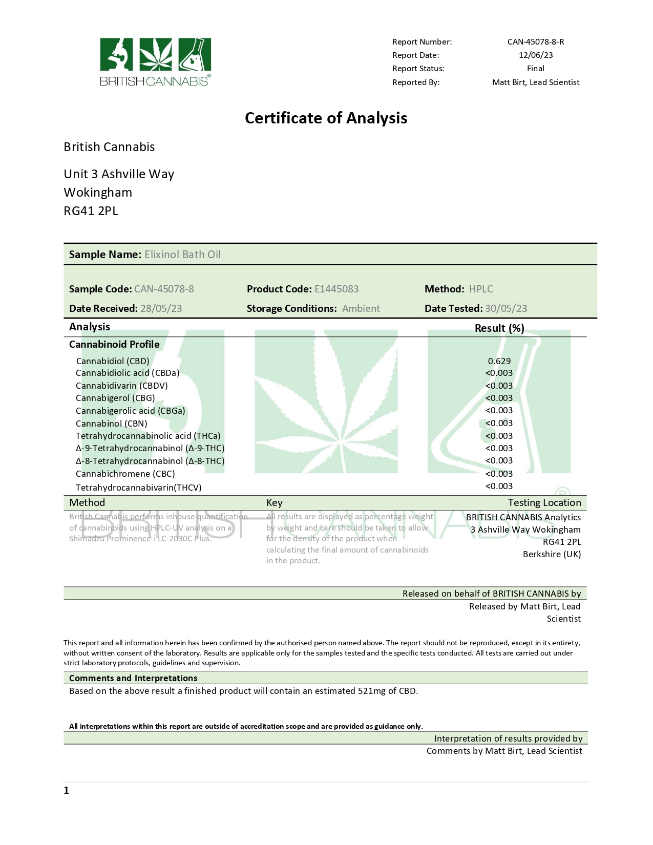 Elixinol Skin 500mg CBD Bath Oil - 100ml