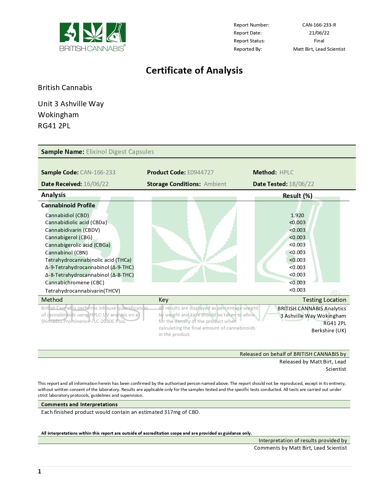 Elixinol 300mg CBD Digest Capsules - 30 Caps
