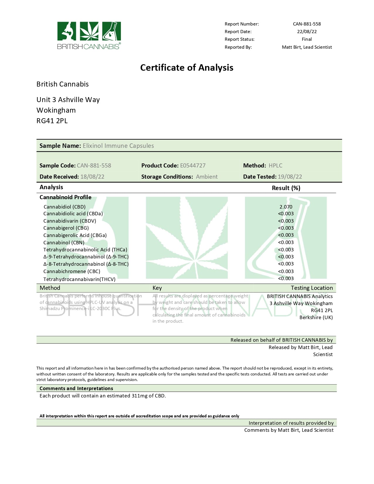 Elixinol 300mg CBD Immune Capsules - 30 Caps