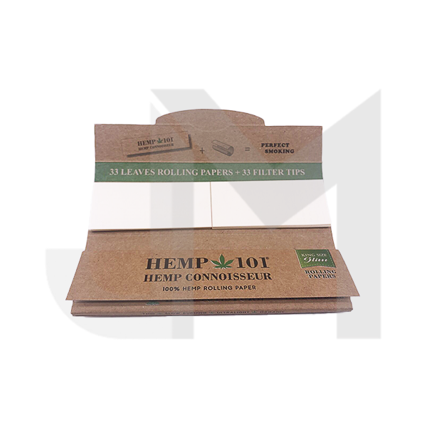 24 Hemp 101 Hemp Connoisseur King Size Slim Rolling Papres with Tips