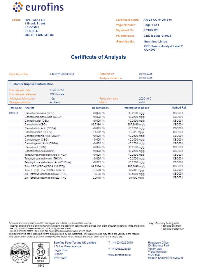 99.7% American Bulk CBD Isolate Wholesale UK