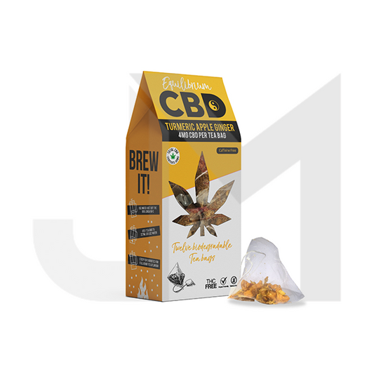 Equilibrium CBD 48mg Full Spectrum Turmeric & Ginger Tea Bags Box of 12 (Buy 1 Get 1 Free)