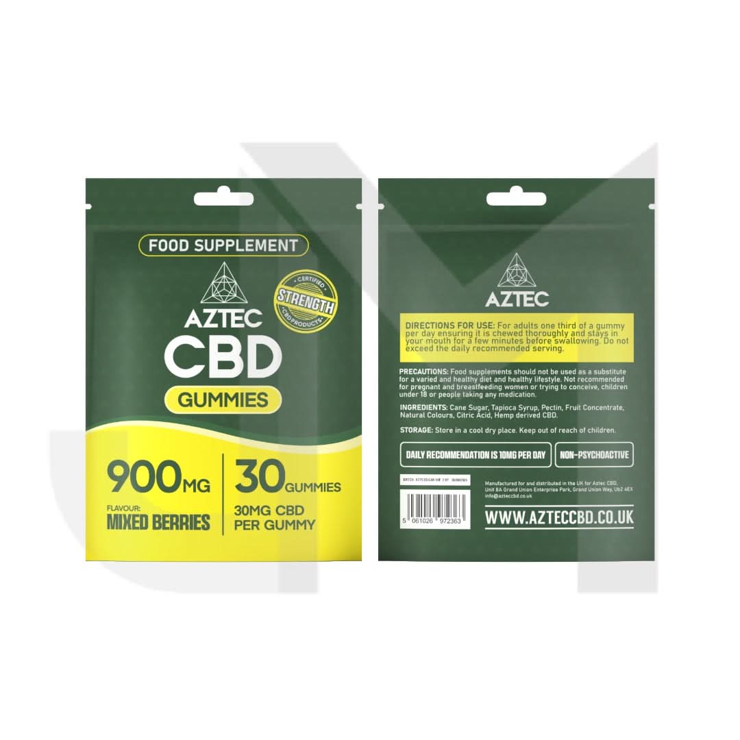 900mg Aztec CBD Gummies Mixed Berries - 30 Pcs