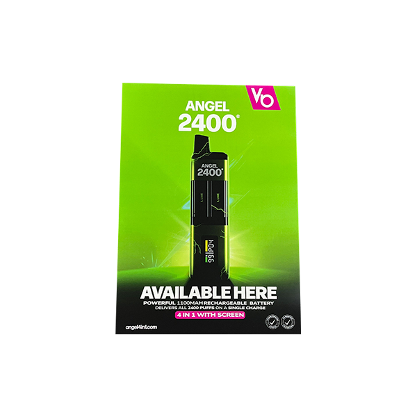 FREE Vapes Bar Angel 2400 Green Promotional A3 Poster - For Your Busin FREE Vapes Bar Angel 2400 Green Promotional A3 Poster - For Your Busin
