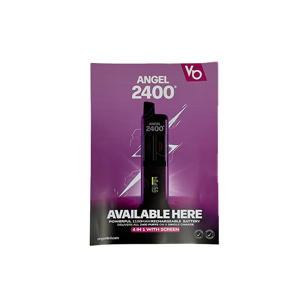 FREE Vapes Bar Angel 2400 Promotional A2 Poster - For Your Business! 3 Per Customer