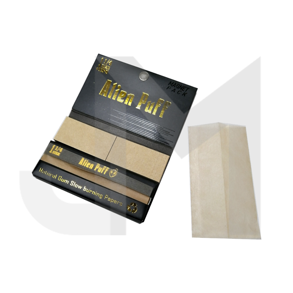33 Alien Puff Black & Gold 1 1/4 Size Magnetic Unbleached Rolling Papers + Tips ( HP120 )