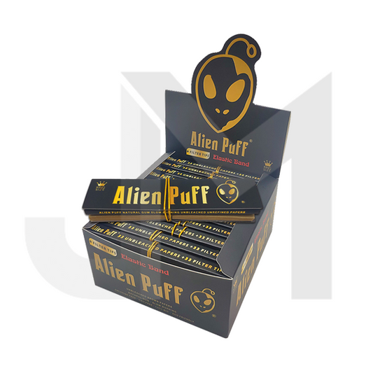 33 Alien Puff Black & Gold King Size Elastic Band Unbleached Papers + Filter Tips ( HP184 )