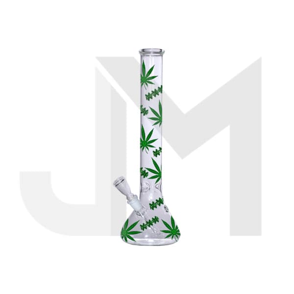 18" Amsterdam Green Leaves Designs Glass Bong - GB6