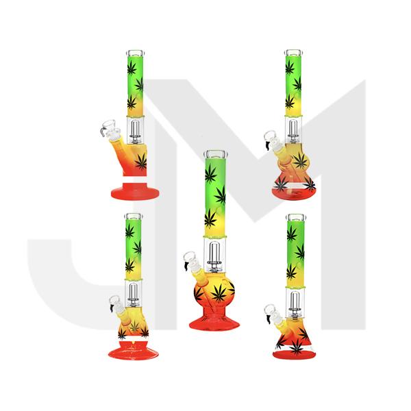 16" Rasta Leaf Percolator Glass Bong Mix Designs GB-79
