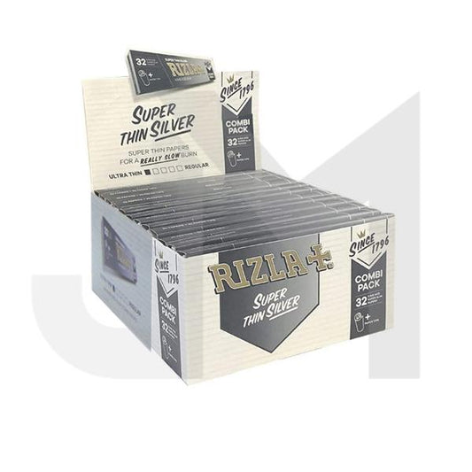 24 Rizla Silver Super Thin King Size Rolling Papers + Tips Combi Pack