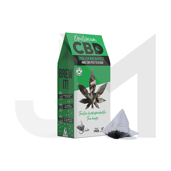 Equilibrium CBD 48mg Full Spectrum English Breakfast Tea Bags Box of 12 (BUY 2 GET 1 FREE)