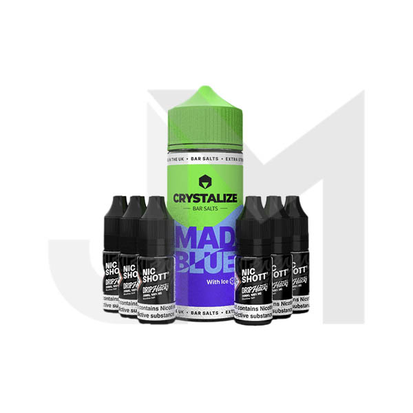 0mg Crystalize Bar Salts 120ml Longfill (50VG/50PG) + 6x Free 20mg Nicotine Shots 10ml