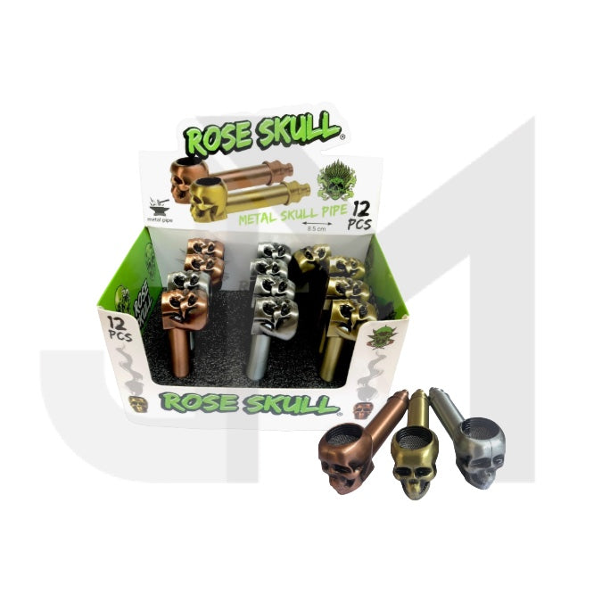 12 x New Rose Skull Glass Pipe PK12 YD446-RS – GS2268