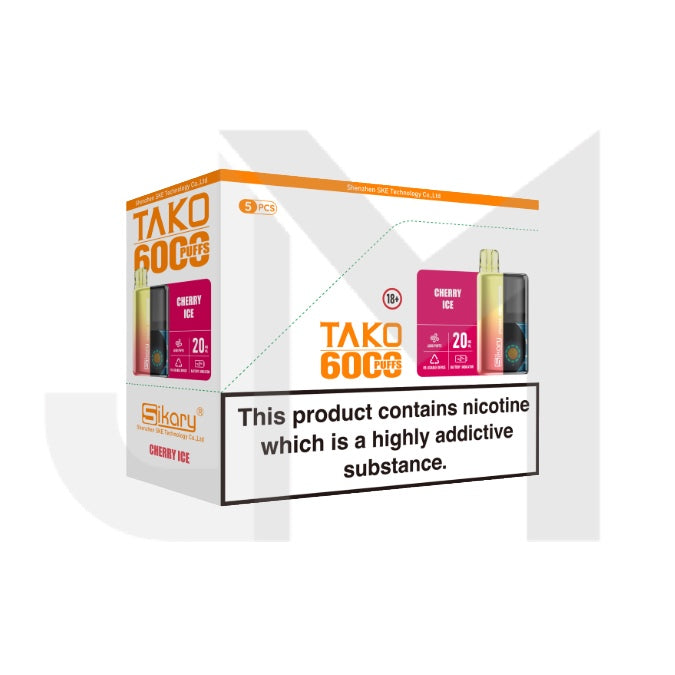 5 x 20mg Sikary Tako SP6000 Prefilled Pod Vape Kit 30000 Puffs - (1 Free Kit With Every Box Of 5)