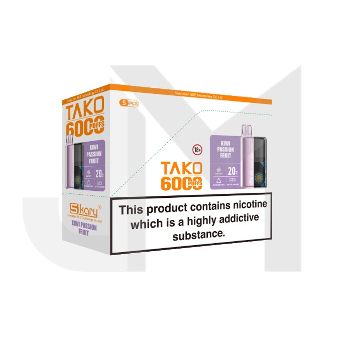 5 x 20mg Sikary Tako SP6000 Prefilled Pod Vape Kit 30000 Puffs - (1 Free Kit With Every Box Of 5)