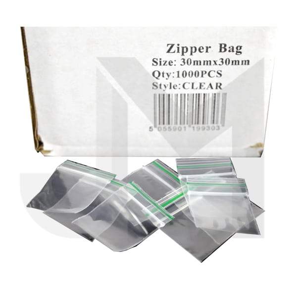 Zipper Branded 30mm x 30mm Clear Bags