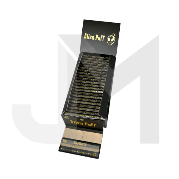 33 Alien Puff Black & Gold 1 1/4 Size Magnetic Unbleached Rolling Papers + Tips ( HP120 )