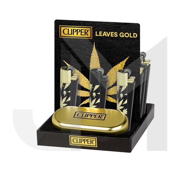 12 Clipper Metal Flint Gold Leaves Lighters - Limited Edition